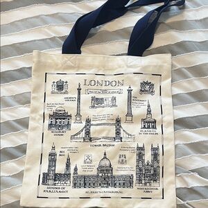 London Themed Tote Bag with Navy Handles